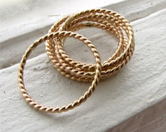 Twist Gold Filled Ring - A Single Narrow Stackable Band Handmade by Queens Metal