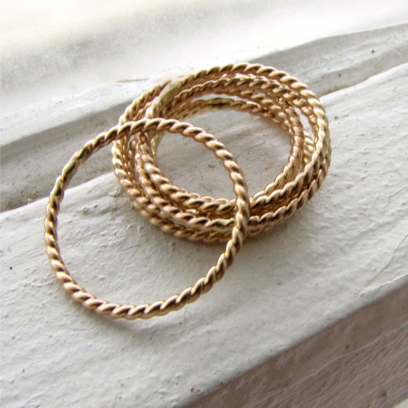 Twist Gold Filled Ring A Single Narrow Stackable Band Handmade by Queens Metal image 1