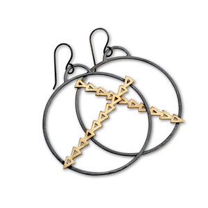 Warrior Hoop Earrings - Industrial Sterling Silver and Brass Dangle Earrings Handmade by Queens Metal