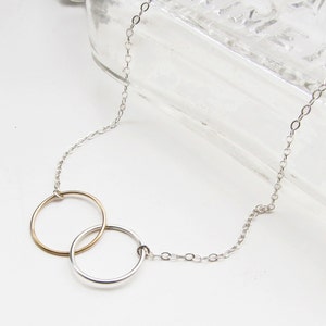 Friendship Necklace Two Joined Circles Sterling Silver and Gold Fill Simple Choker Necklace by Queens Metal image 3