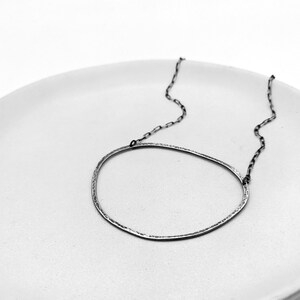 Beach Pebble Necklace in Sterling Silver Handmade Large Statement Necklace Hammered Textured Circle Organic Shape image 2