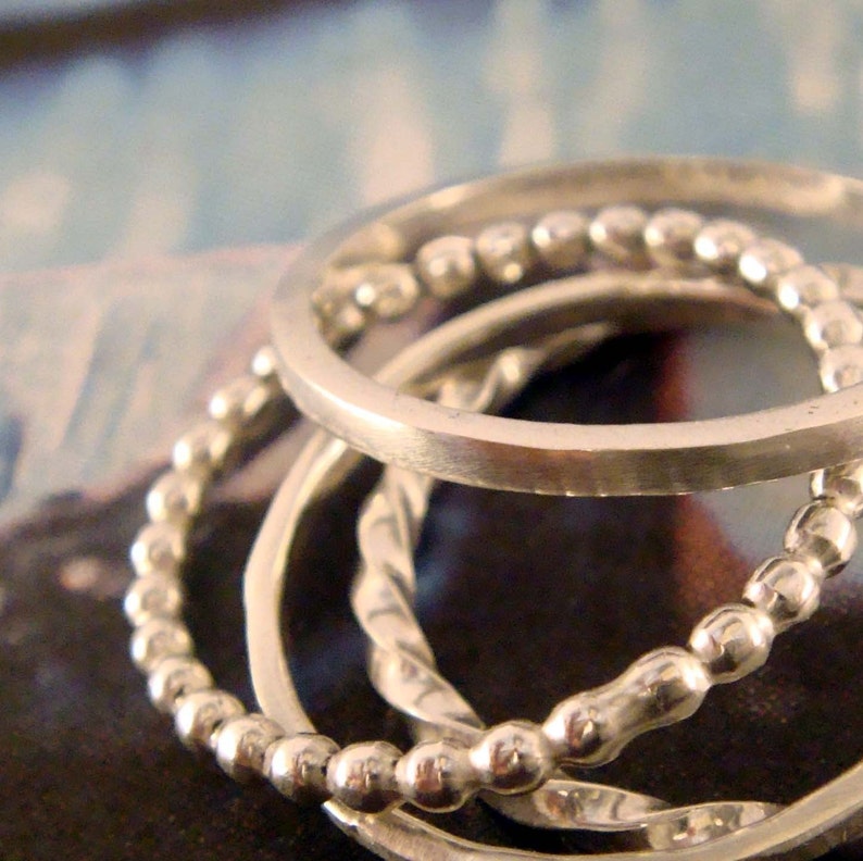 Quattro Rings Four Stacking Bands in Sterling Silver Narrow Simple Ring image 4