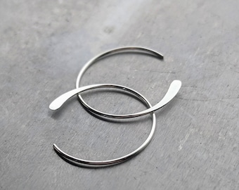 Tiny Moon Hoops in Sterling Silver - Small Minimalist Everyday Lightweight Hoop Earrings Handmade by Queens Metal