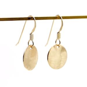 Gold Everyday Earrings - Round Disc Dangle Earrings in Gold Vermeil by Queens Metal