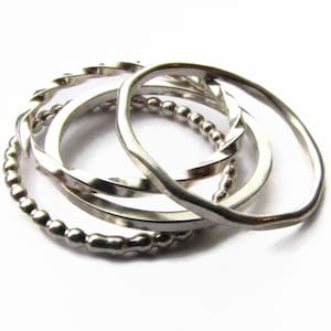 Quattro Rings Four Stacking Bands in Sterling Silver Narrow Simple Ring image 1