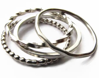 Quattro Rings - Four Stacking Bands in Sterling Silver Narrow Simple Ring