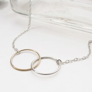 Friendship Necklace Two Joined Circles Sterling Silver and Gold Fill Simple Choker Necklace by Queens Metal image 4