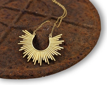 Large Sunburst Necklace - Gold Overlay - Large Modern Minimalist Statement Pendant