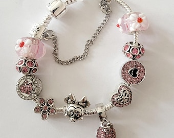 Minnie Mouse Character Themed Bracelets | Charms | Includes Safety Chain