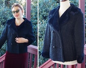ONYX 1950 39 s Vintage Faux Karakul Style Fur Coat w Plushy Collar Cuffs size Medium by WINTER