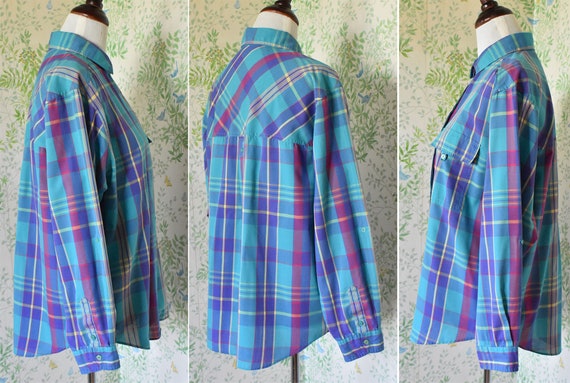 PLAID 1970's 80's Vintage Deep Teal Blue + Purple… - image 6