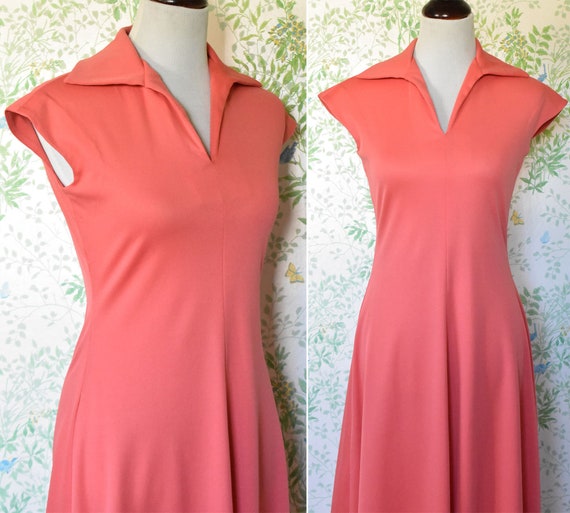 CORAL Pink 1970's Vintage Solid Deep Coral Pink L… - image 3