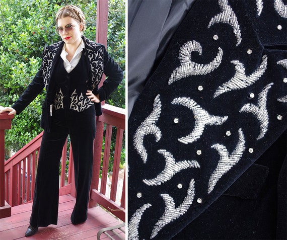 Silver FLAME 1970's Vintage Thick Black Velvet Sui