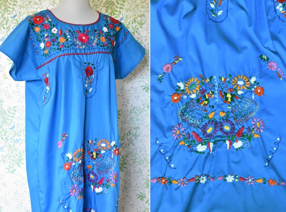 GUADALAJARA Vintage Blue Ethnic Embroidered Dress… - image 4