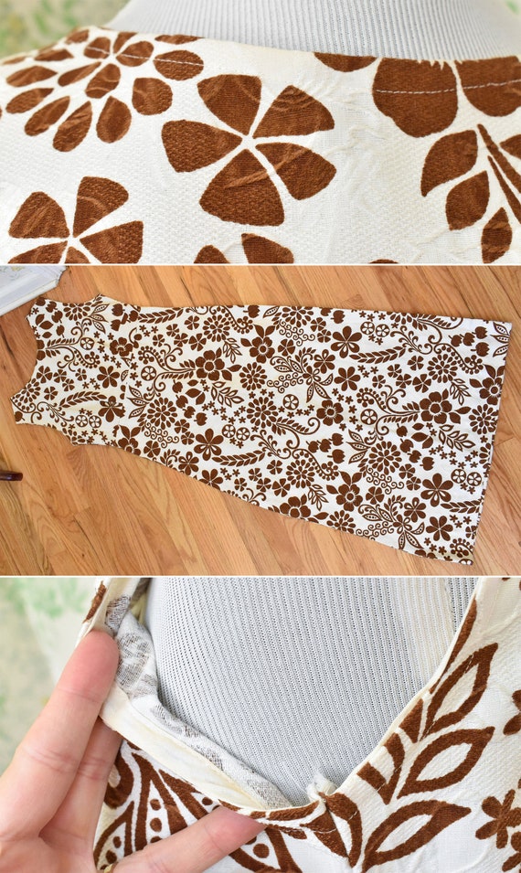 GARDEN Party 1960's 70's Vintage Long Brown + Whi… - image 7