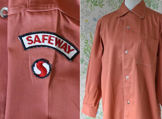 WORK Shirt 1940's 50's Vintage Men's Solid Rose B… - image 4