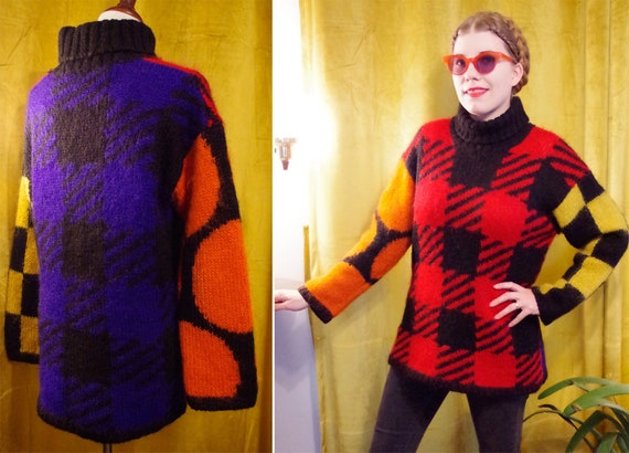 COLOR Block 1990's Vintage Bright Red Black Yellow