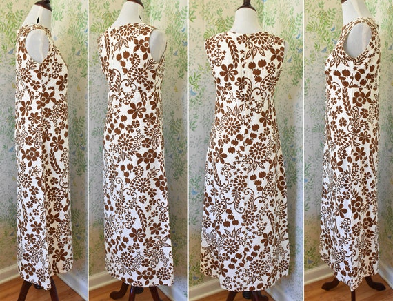 GARDEN Party 1960's 70's Vintage Long Brown + Whi… - image 5