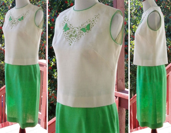 SPRING Green 1960's Vintage Bright Green + White … - image 3