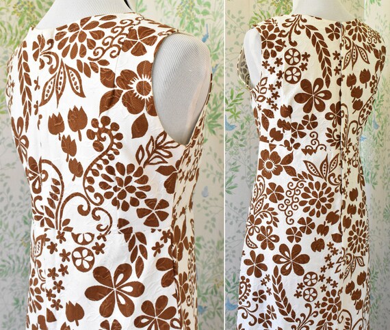 GARDEN Party 1960's 70's Vintage Long Brown + Whi… - image 6