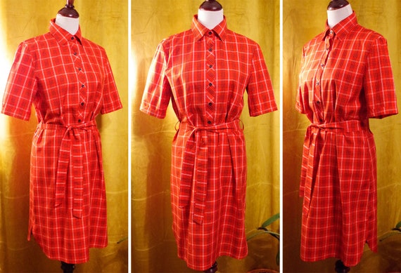 TOMATO 1960's 70's Vintage Bright Red Plaid Cotto… - image 5