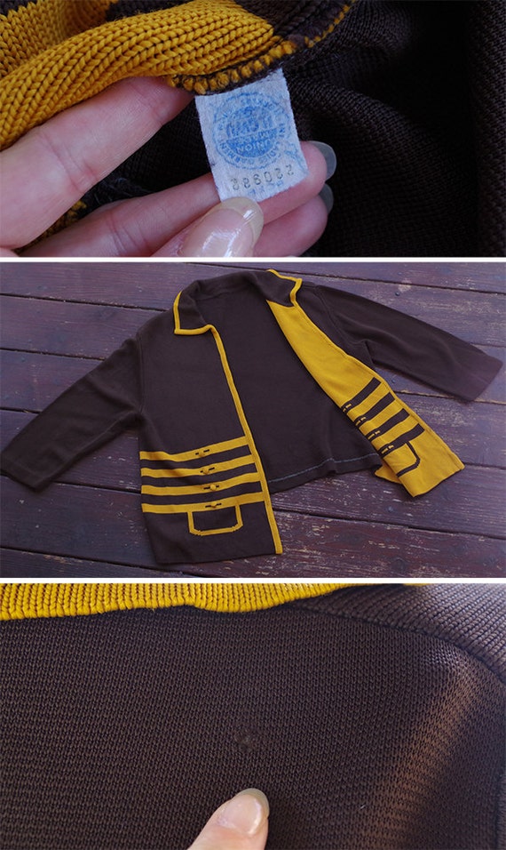 MUSTARD Stripe 1960's Vintage Dark Brown Knit Car… - image 5