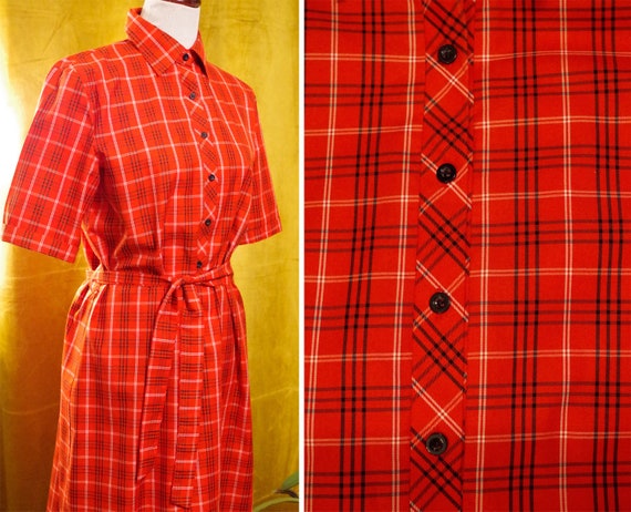 TOMATO 1960's 70's Vintage Bright Red Plaid Cotto… - image 3