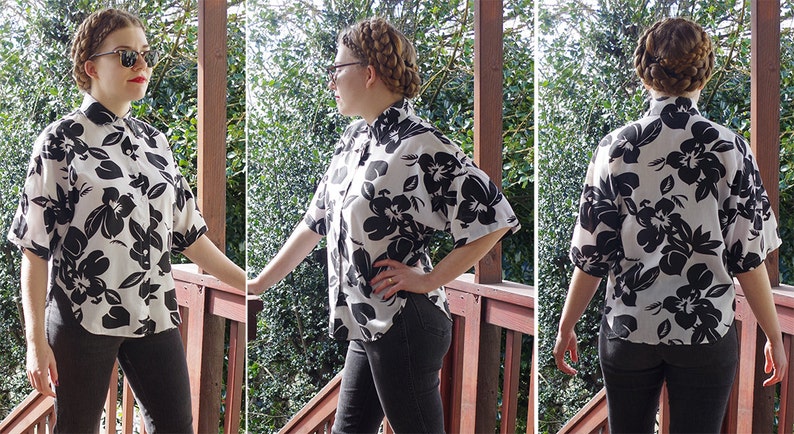 White Cotton Tropical Hawaiian Shirt size Medium MIDNIGHT in Maui 1980/'s Vintage Black