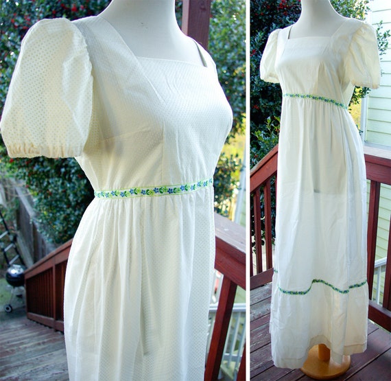 FAIRY Tale 1960's Vintage White + Green Puff Slee… - image 4