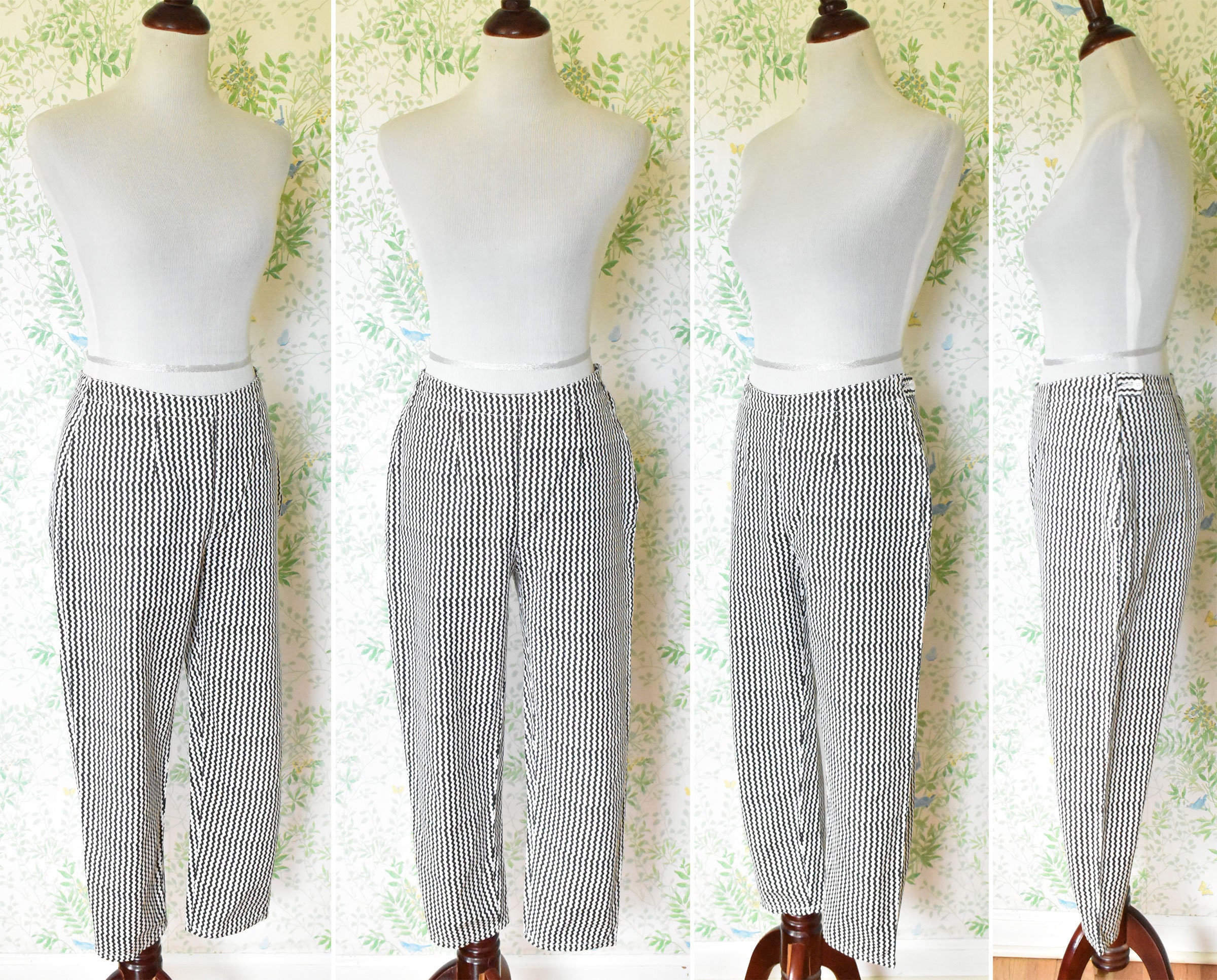 ZIGZAG Stripes 1980's 90's Vintage FUN Black + White Striped ZIGZAG Stripes 1980's 90's Vintage FUN Black + White Striped