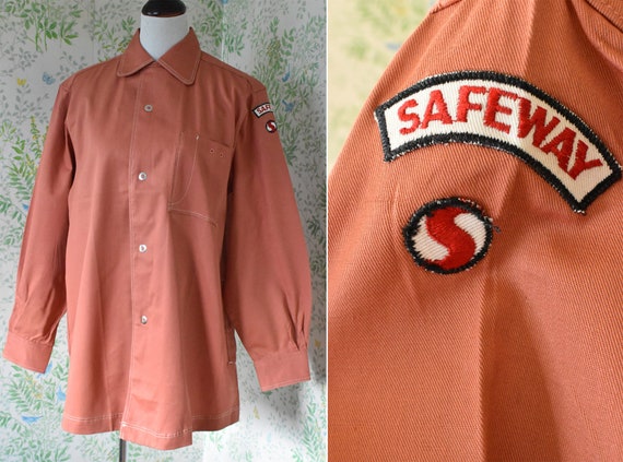 WORK Shirt 1940's 50's Vintage Men's Solid Rose B… - image 1