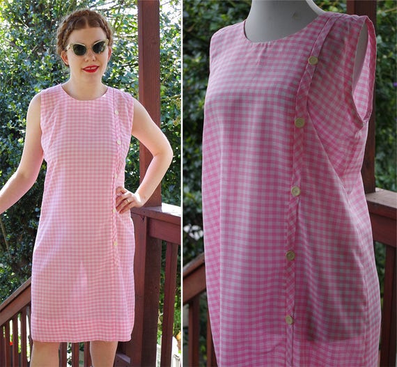 GINGHAM 1950's 60's Vintage Light Pink +White Chec
