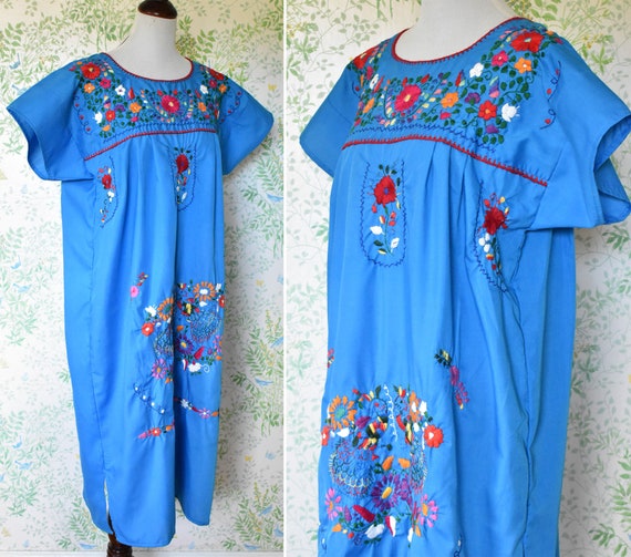 GUADALAJARA Vintage Blue Ethnic Embroidered Dress… - image 3