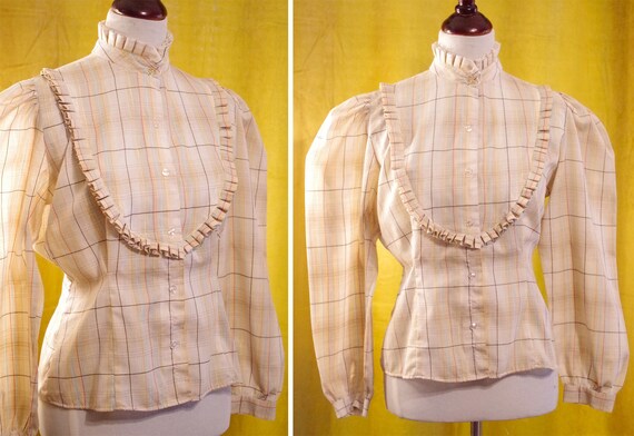 OKLAHOMA 1970's Vintage Beige Plaid Country Weste… - image 4