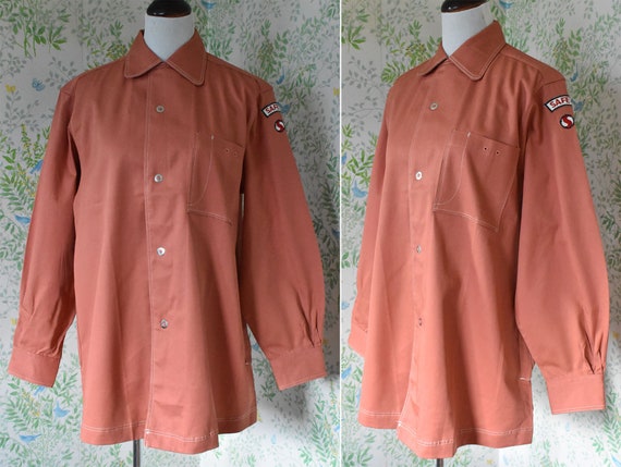 WORK Shirt 1940's 50's Vintage Men's Solid Rose B… - image 3