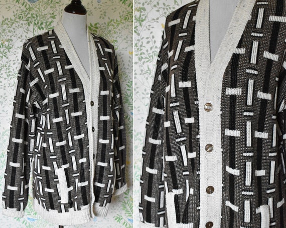 GEOMETRIC Stripes 1980's Vintage Men's Dark Brown… - image 3