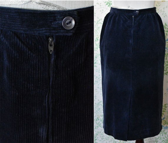 CORDUROY 1970's 80's Vintage Solid Dark Navy Blue… - image 7