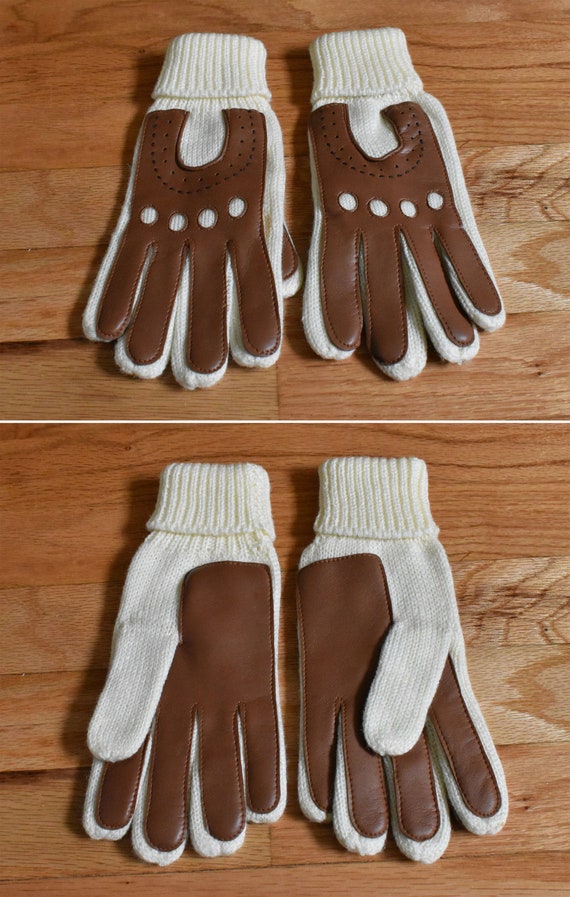 RACING Gloves 1960's 70's Vintage Cream White Acr… - image 3