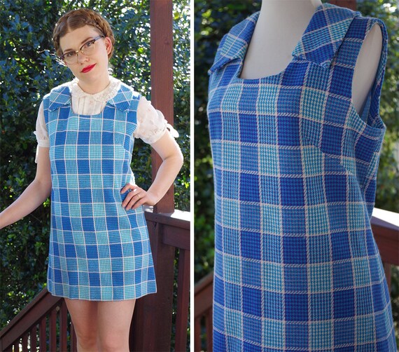 Baby BLUES 1960's 70's Vintage Plaid Sleeveless J… - image 1