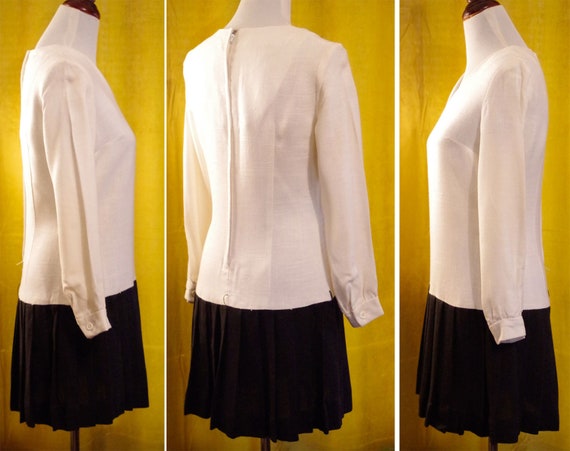 BLACK & White 1960's Vintage MOD Cotton Linen Dro… - image 4