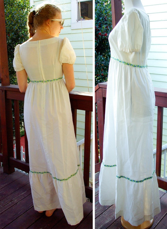 FAIRY Tale 1960's Vintage White + Green Puff Slee… - image 5