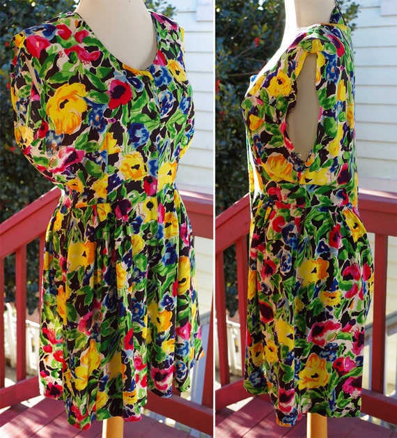 SUMMER Flowers 1990's Vintage Flirty Colorful Gre… - image 5