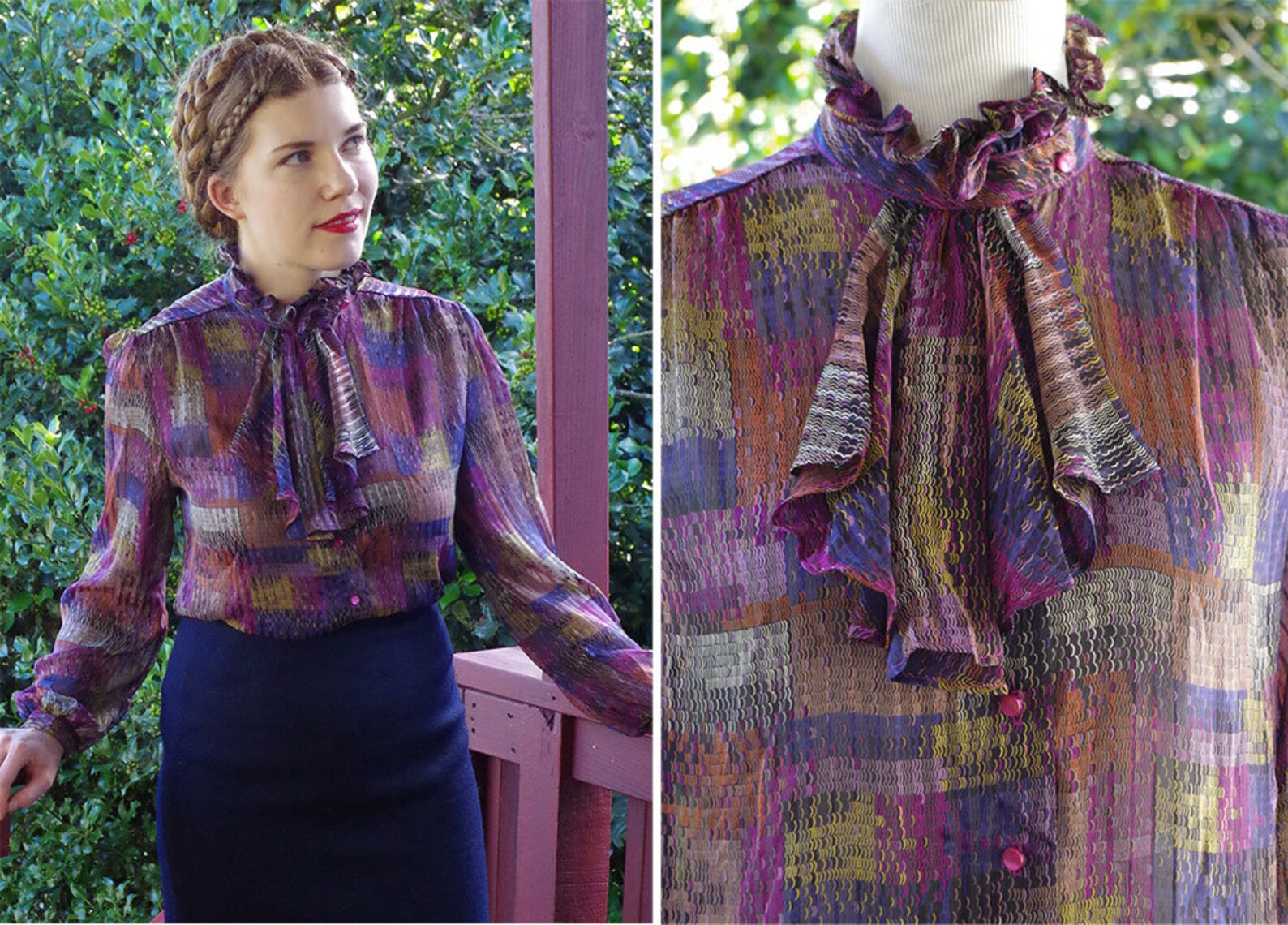 VICTORIAN Ruffle 1970's 80's Vintage Sheer Purple | Etsy