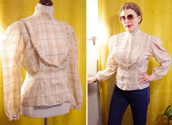 OKLAHOMA 1970's Vintage Beige Plaid Country Weste… - image 1