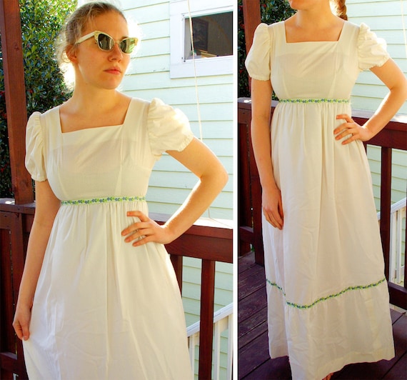 FAIRY Tale 1960's Vintage White + Green Puff Slee… - image 1