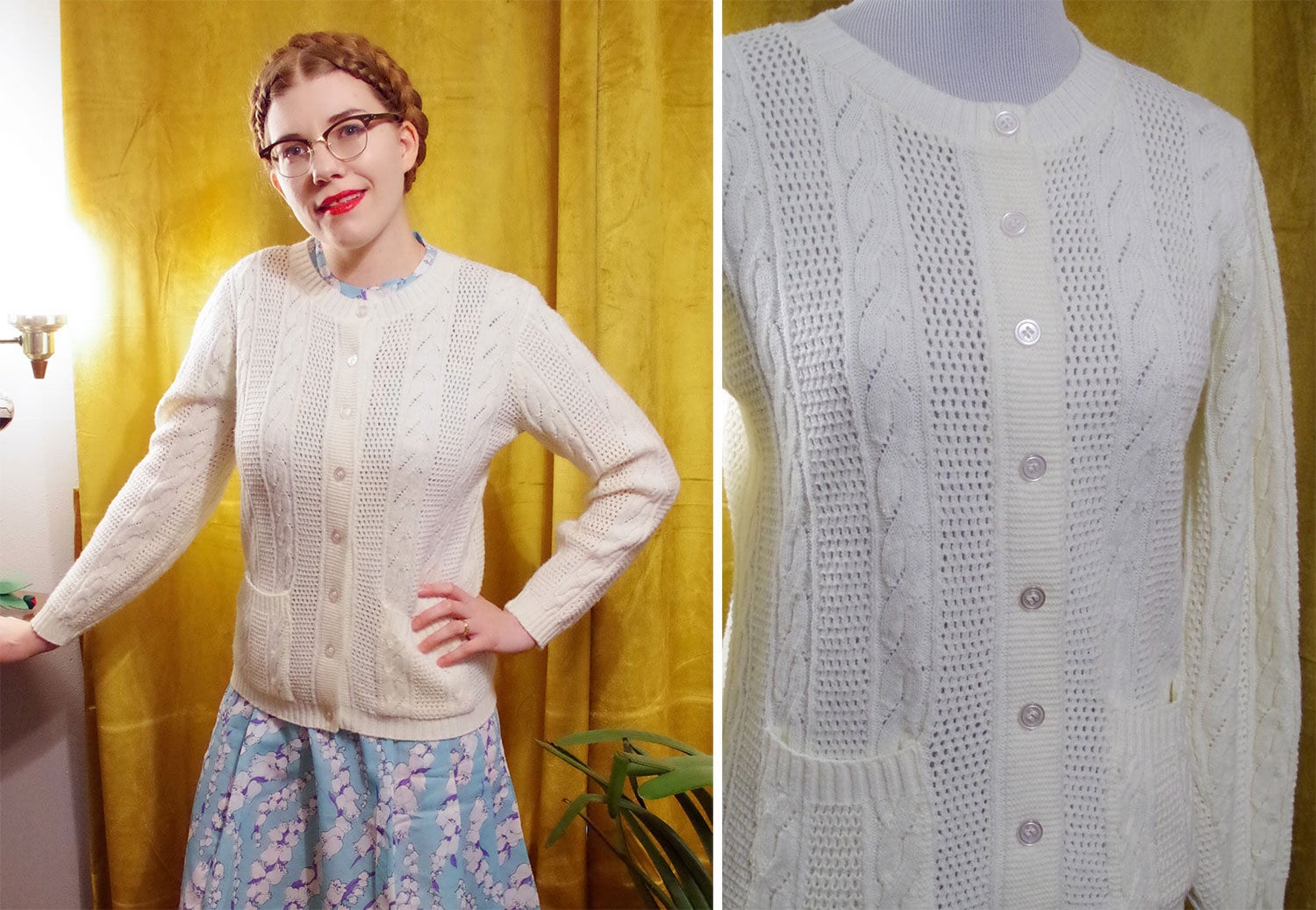 VANILLA 1960's 70's Vintage Soft White Acrylic Eyelet Cable