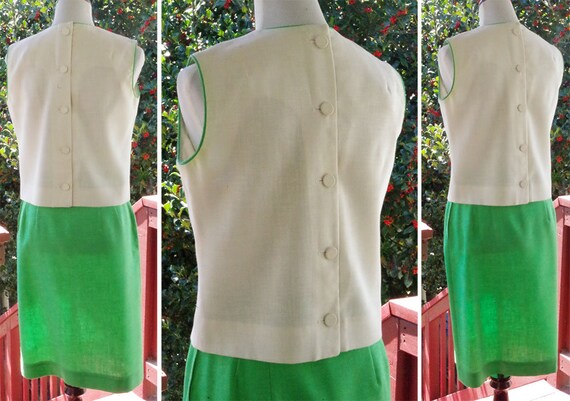 SPRING Green 1960's Vintage Bright Green + White … - image 4