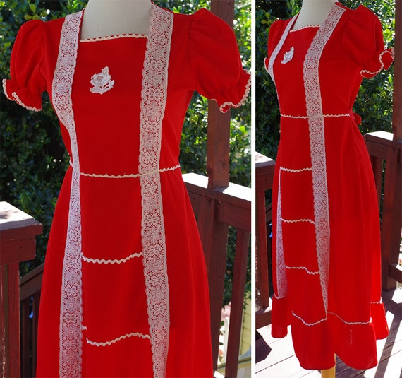 Strawberry 1960's 70's Vintage Bright Red Polyest… - image 2