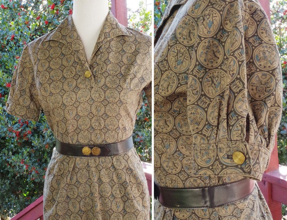 INDEPENDENCE Day 1950's Vintage Olive Green Cotto… - image 4