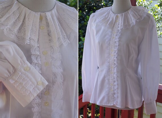 VICTORIAN Revival 1960's 70's Vintage White Lacy R